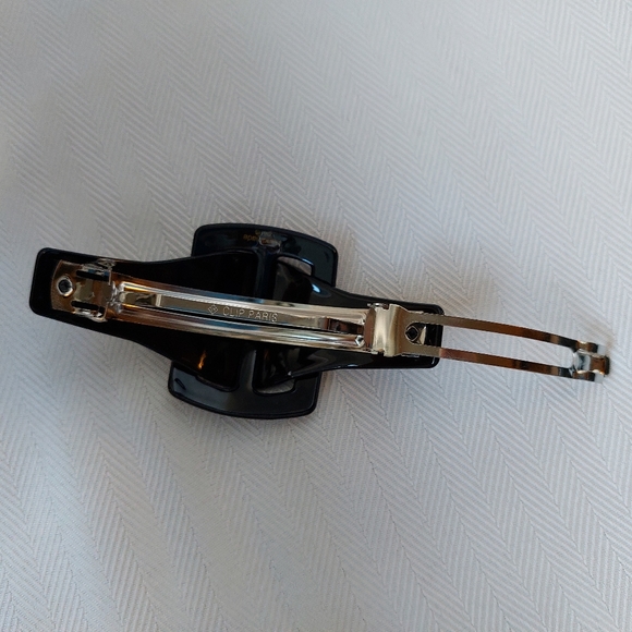 Vintage Barrette Bobby Pin Clip Paris Black Lucite Rhinestones 1990s - Picture 8 of 8